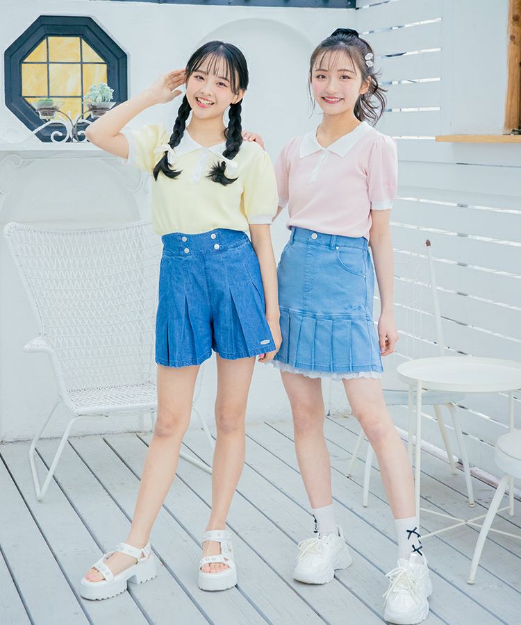 バイカラーフラワーボタンニットポロシャツ | Blue Daisy Online