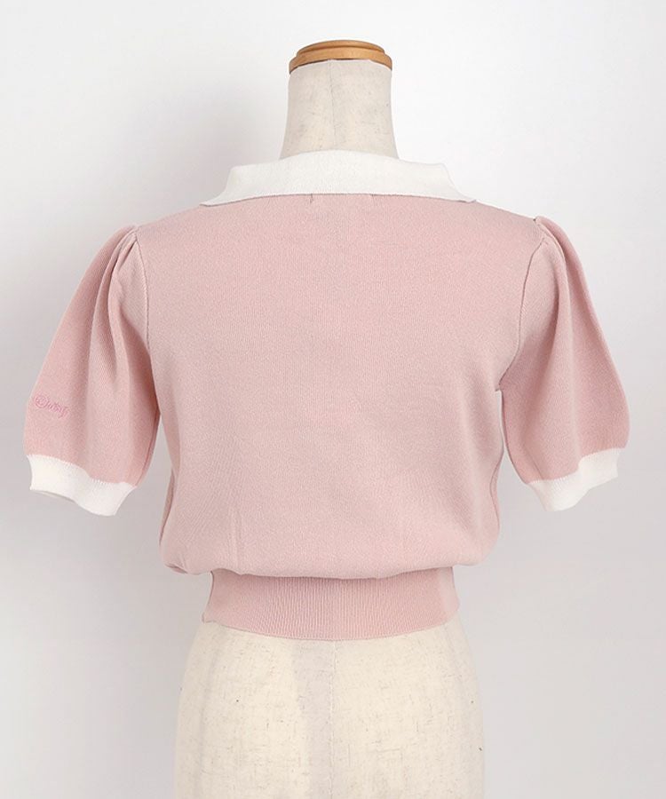 【美品】BURBERRY 金ボタン コットンニットポロシャツ ピンク 38 ウィメンズ ラッキーチャームボタン ニットポロシャツ（エクリュ