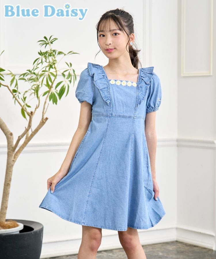 bonjour diary イビザ　デニム　ワンピース　10Y デイジーテープデニムフリルワンピース | Blue Daisy Online
